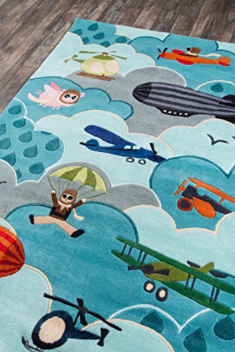 Momeni Rugs Lil' Mo Whimsy Collection, Kids Themed Hand Carved & Tufted Area Rug, 2' X 3', Sky Blue #TOP2