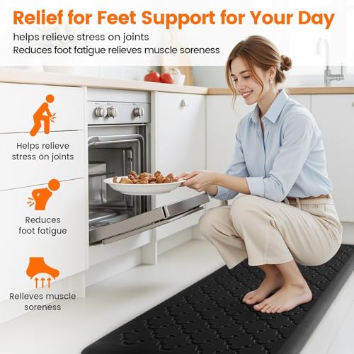 TranquilRelax 4/5 Inch Thick Anti-Fatigue Kitchen Mat Water Resistant Non-Slip Kitchen Floor Mat Ergonomic Comfort Standing Mat for Home Kitchen Office Laundry 17.3"x 47" Black — view 6