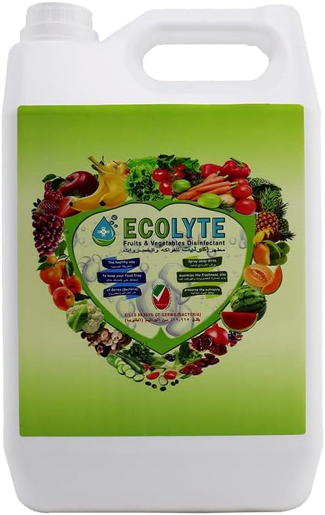 Ecolyte+ Antibacterial all-purpose cleaner liquid for fruits and vegetable sanitizer, Food washing Liquid, and cleaner 100% Natural, Kills 99.99% of Germs & Viruses, Non-Toxic & Non-Alcoholic, 5 Liter