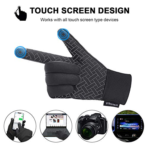 Winter Gloves for Men Women, Touch Screen Water Resistant Windproof Cold Weather Warm Gloves for Running Cycling Driving (Black, Large)