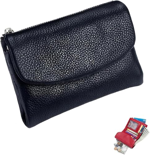 Joyfullygo Wallet, Unisex Pebble Leather Wallet, Credit Card Holder, Coin Holder & Cash Slots, for Coins and Cards (Black)