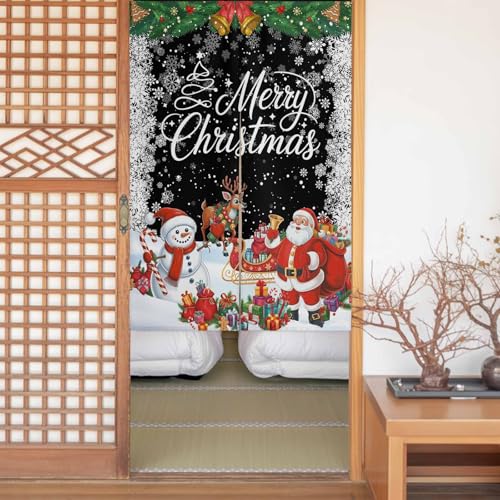 のれん 目隠し 遮光 暖簾 間仕切り クリスマス 冬 サンタクロース 雪の結晶 エルク鹿 冬青葉 厚手 防寒 防音 断熱 ロング 半間のれん リビング 和風 カーテン プライバシー保護 玄関 キッチ リビング 飲食店 出入り口 室内インテリア 温泉 施設向