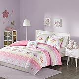 Comfort Spaces - Owl Kid Comforter Set - 3 Piece - Owl Flower Polka dot - Pink White - Twin/Twin XL Size, Includes 1 Comforter, 1 Sham, 1 Decorative Pillow