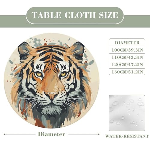 Nappe ronde ajustée élastique tête de tigre imperméable de table - 3