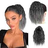 PEACOCO Short Corn Wave Ponytail, Drawstring Ponytail Extension for Black Women Clip in Ponytail Hairpieces (10 Inch (Pack of 1), 1BT0906-1)