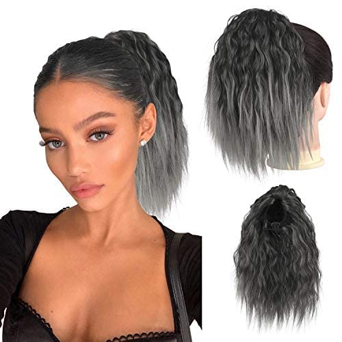 PEACOCO Short Corn Wave Ponytail, Drawstring Ponytail Extension for Black Women Clip in Ponytail Hairpieces (10 Inch (Pack of 1), 1BT0906-1)