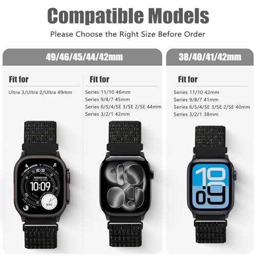 Runostrich Nylon Sport Strap Compatible with Apple Watch Strap 49mm 46mm 45mm 44mm 42mm 41mm 40mm 38mm Women Men, Adjustable Solo Loop Bands for iWatch Series 11 10 9 8 7 6 5 4 3 SE Ultra, 2 Pack - Image 3