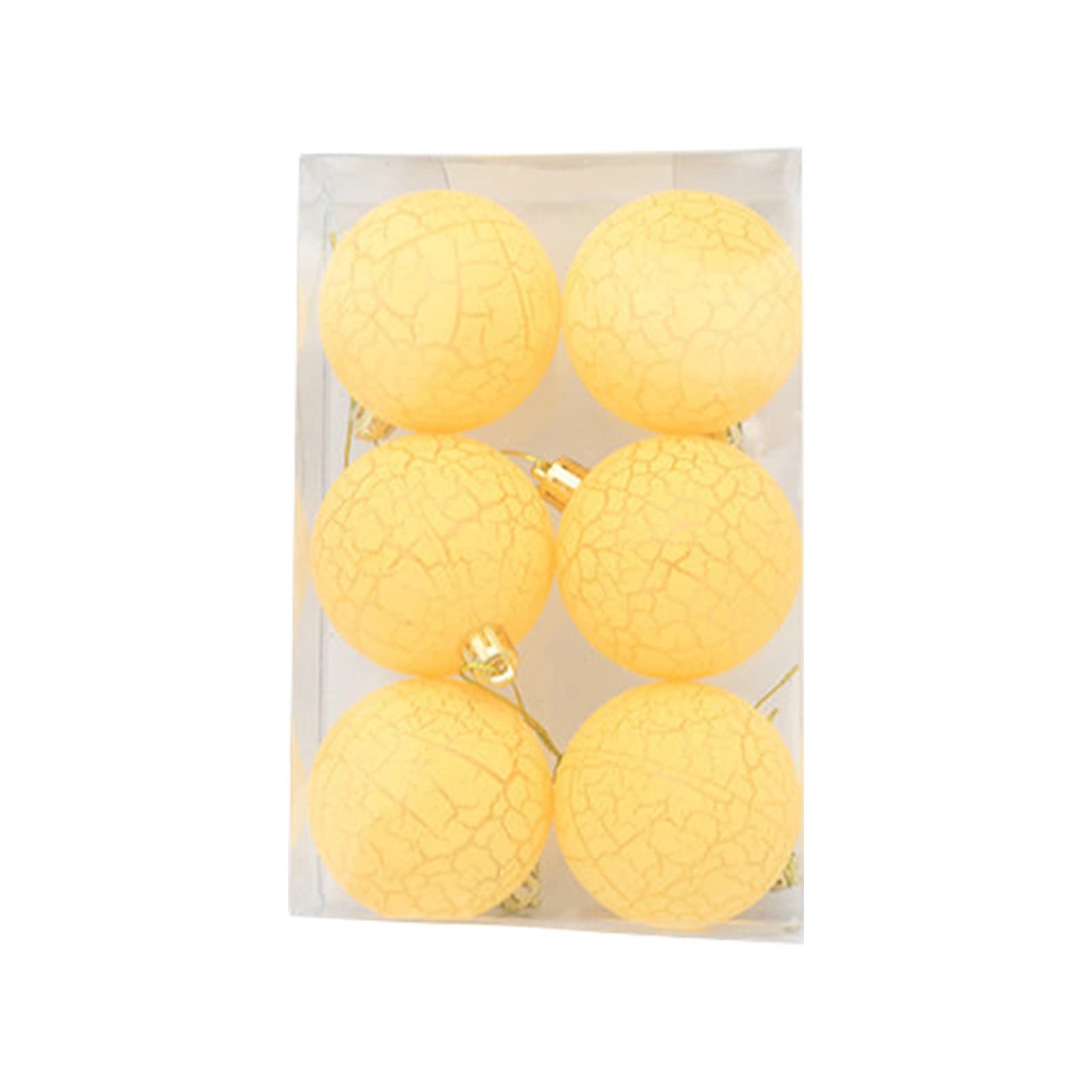 Feelcrag 6Pcs Large Christmas Baubles Xmas Balls Tree Decorations Hanging Ornament Christmas Crack Texture Easy Hanging Festive Plastic Pendants Party Supplies Xmas Gifts Stocking Fillers Yellow