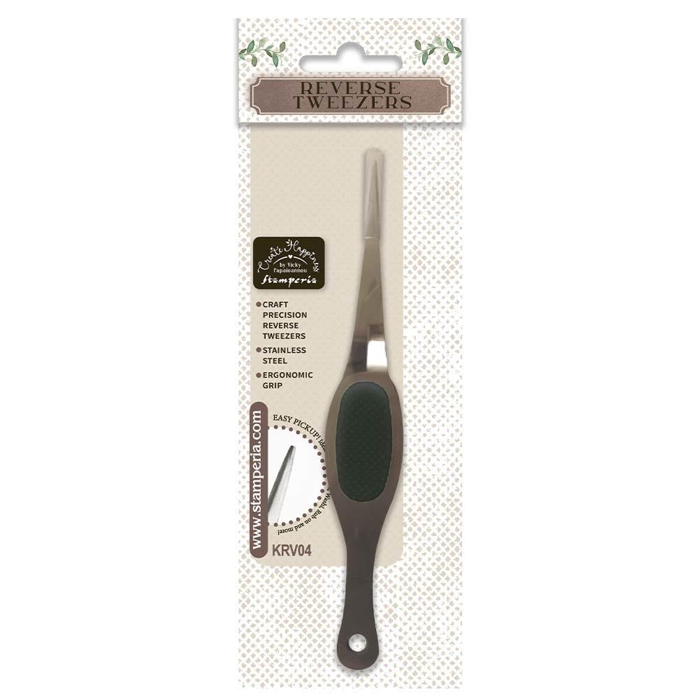 Stamperia - Reverse Tweezers for Scrapbooks, Albums, Card Making, Bullet Journalling, and More, Stainless Steel, Ergonomic, Ideal for Crafts, Handling Small Materials, and Precise Tasks