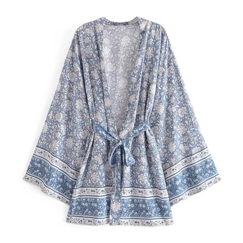 Kimono pour femme col en V imprimé floral, robe de plage courte haut de gamme