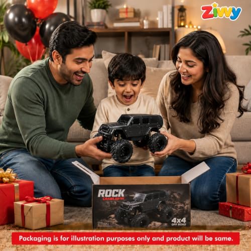 Image of Big Black Remote Control Car Toy | Thar Roxx | Smoke and LED Light | Monster Truck Remote Control 4x4 | Rechargeable Car | 2.4G Remote Control | High Speed | 100m Range | Birthday Gift for Kids