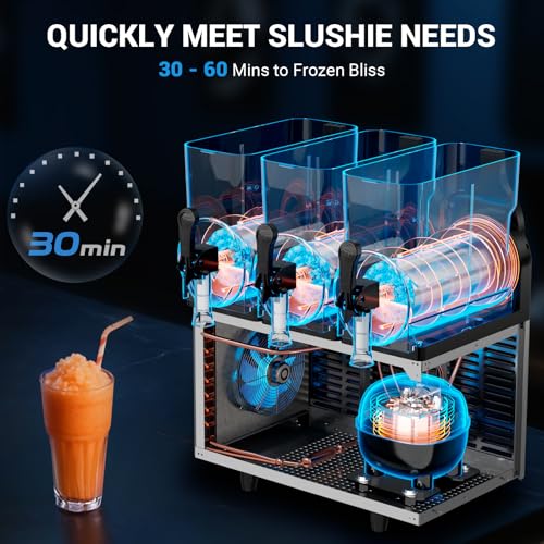 Image of Slushie Machine Commercial, 15Lx3 Tanks Commercial Slushy Machine, Large Margarita Machine with LED Light, Quick Making, Slushie Machine for Restaurant Bar Beer Home Party Alcoholic Drinks, Silver