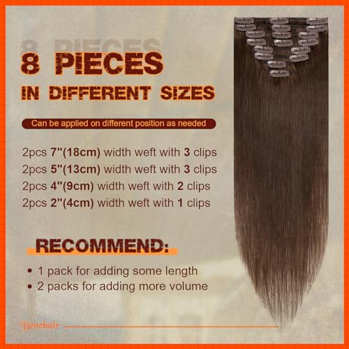 Image of Benehair 24inch Clip in Hair Extensions Real Human Hair Medium Brown Hair Extensions Clip in Human Hair Long Straight Remy Natural Full Head 8pcs Real Hair Extensions for Women 24inch #4 Medium Brown