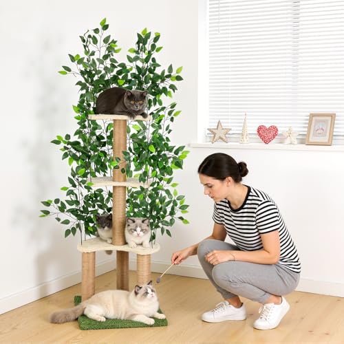 Arbre à chat de salon avec feuillage pour grand chat d'intérieur