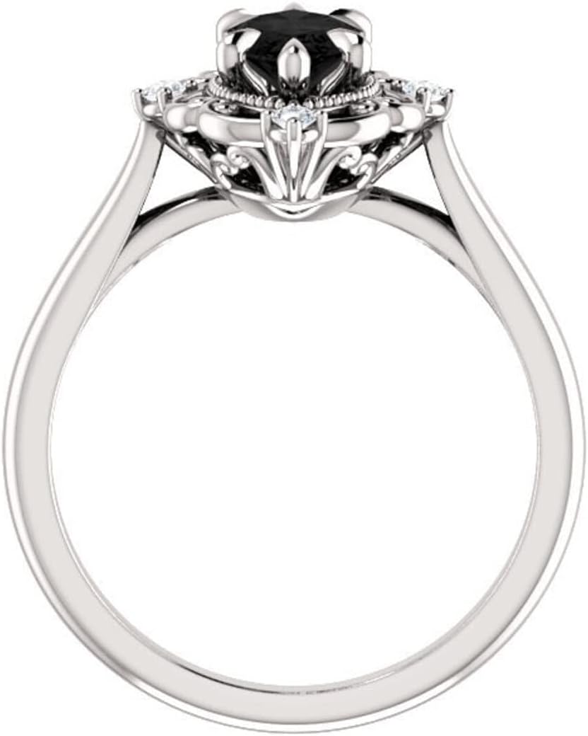 1.5 CT Marquise Cut Black Diamond Engagement Ring for Women | Filigree Vintage Solitaire Antique Black Wedding Ring | Handmade Moissanite/Onyx Jewelry | Silver/Gold Anniversary Ring for Her/Gifts