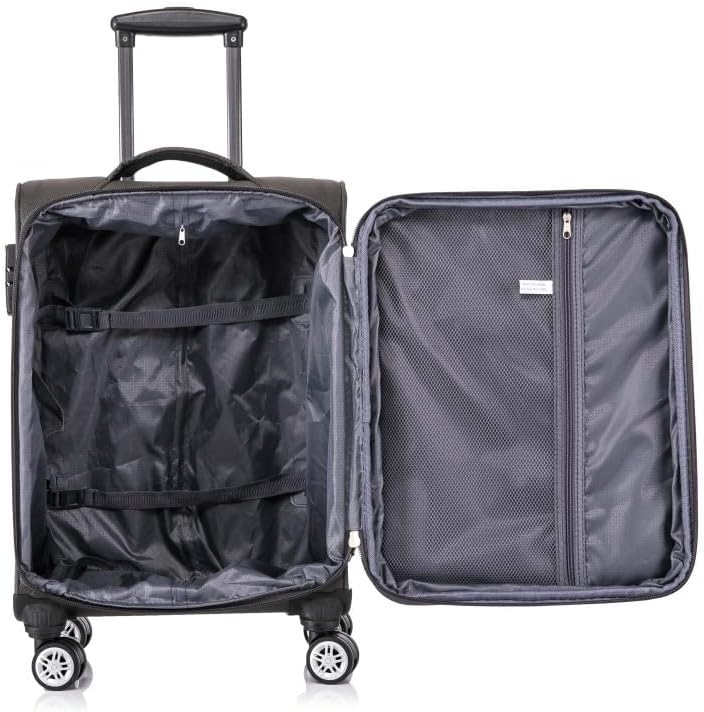 Lispin Luggage Set Softshell Expandable 4 Piece Suitcase with Wheels Softside Lightweight Travel Carry on Luggage (Grey + Fabric + 3-piece)
