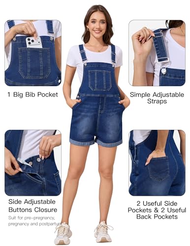 Image of PACBREEZE Women's Maternity Shorts Jean Overalls for Women Stretchy Denim Bib Jumpsuits Summer Pregnancy Shorts