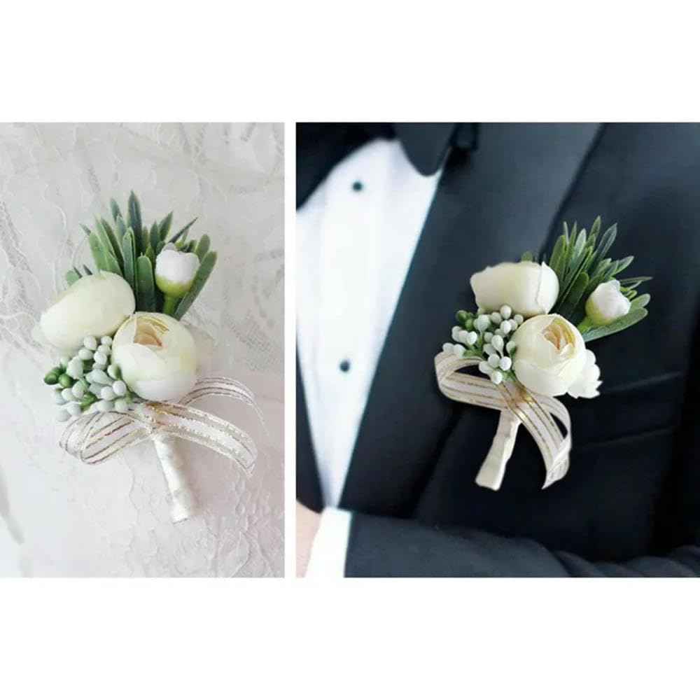 6/10 Pezzi Boutonnieres Fiori Rose Artificiali Corsage Occhiello Groomsmen Boutonniere per Uomo Accessori da Sposa