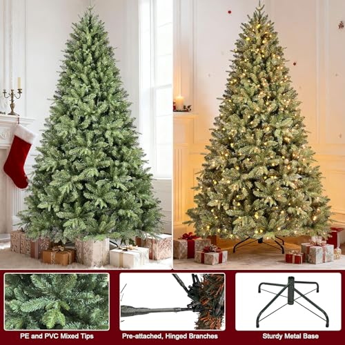 Treepool 7.5 FT Prelit Artificial Christmas Tree with 2652 PE&PVC Mixed Branch Tips, 550 Warm White Lights, Premium Hinged Design for Living Room, Foldable Base, Full Realistic Shape, Green by Treepool - Image 5