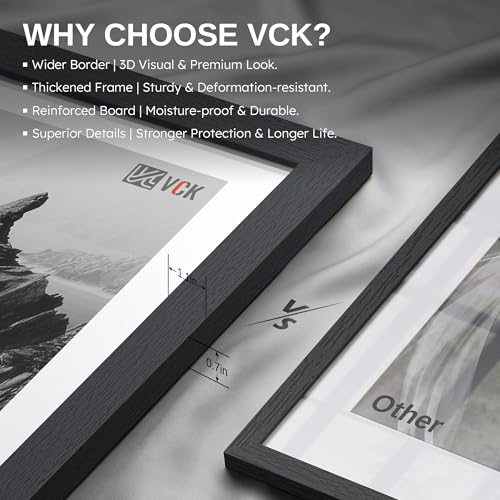 Image of VCK 24x36 Poster Frame 3 Pack - Solid Wood Black Picture Frames 24 x 36 Inches with Wall Mounting Hanging