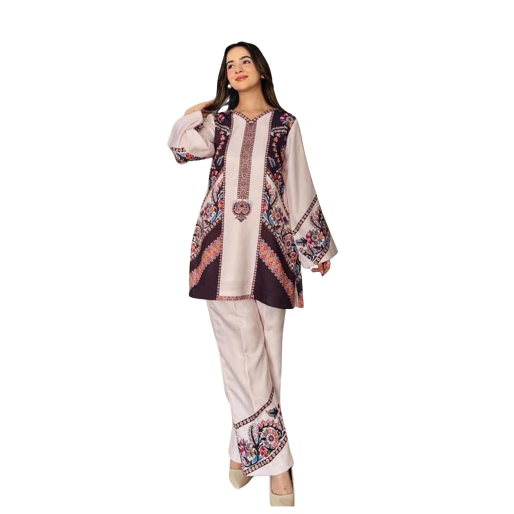 ZELENKA Women Rayon A-Line Kurti Palazzo Co-Ord Set Digital Print 3/4 Sleeve Shirt Collar Above Knee Tunic Top & Pant Casu... - Review, Price and Buying Guide