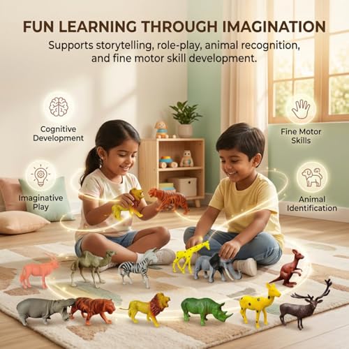 Image of ZESTHOME Jungle Animal Toy Set - 12 Big Zoo Figurines, Durable Educational Toys for Kids, Toddlers & Preschool Boys Girls 2+