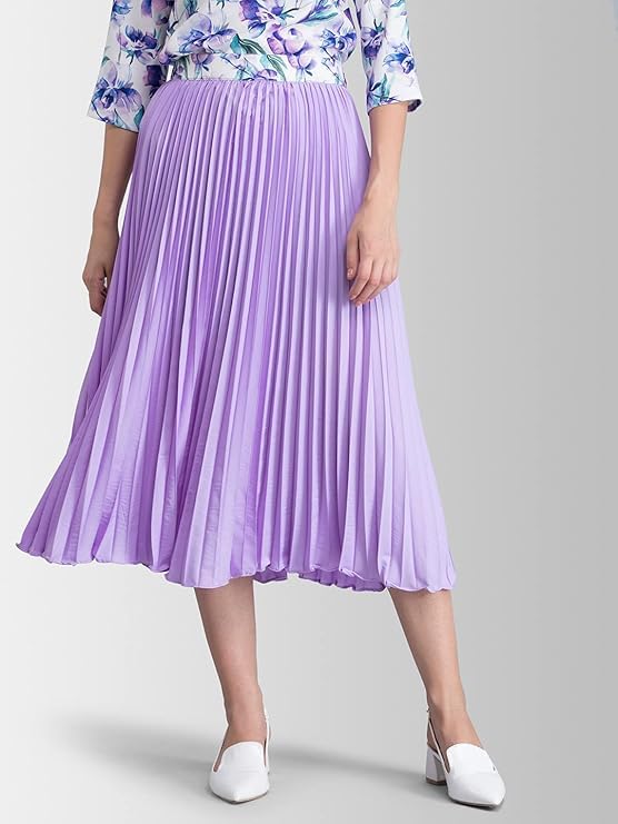 Image of FableStreet Women Skirt Casual & Festive | Elegant Flared Fit High Rise Knife Pleats All-Over Floral Print | Wrinkle-Resistant Woven Fabric for Summer & Outings