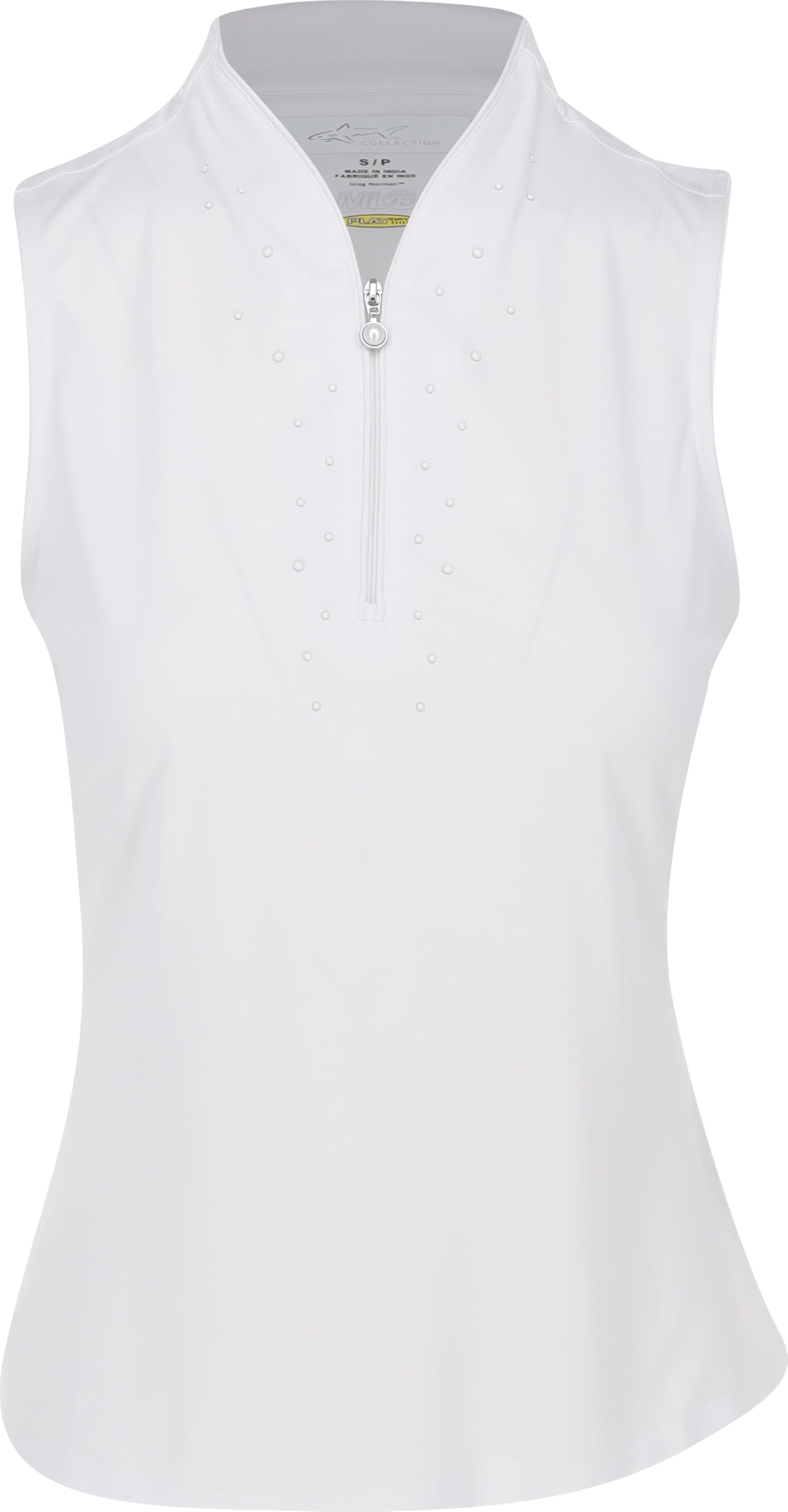 Greg Norman Women's Microlux Pearl Studded Sleeveless Golf Polo White M