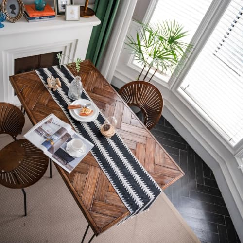 Chemin de table mariage champêtre 400cm en coton lin noir blanc