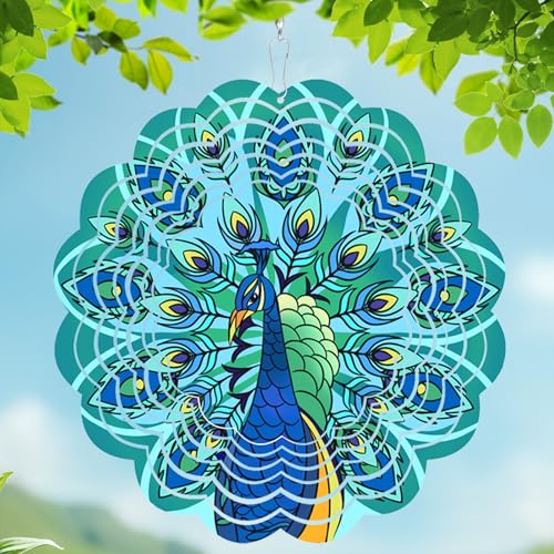 Peacock Metal Wind Spinners - Gifts for Women Mom Grandma Wife, Hanging Wind Spinner for Outdoor & Indoor Decorations, 12 inch Wind Spinner for Christmas Thanksgiving Ornament Gifts