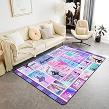 Ballet Area Rug 3x5 Ballet Lovers Rug for Girls Kids Blue Purple Gradient Washable Carpet for Bedside Graceful Ballerina Gymnastics Sports Theme Geometric Patchwork Modern Trendy Accent Rug