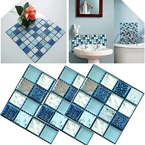 60 PCS Mosaic Wall Tile Stickers, DIY Self Adhesive Waterproof Sticky Wallpaper, Kitchen Bathroom Tile Wall Art Decals Home Decoration 10 x 10 cm (008)