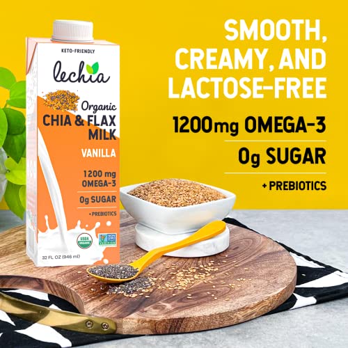 Lechia Organic Macadamia Unsweetened + Chia & Flax Milk Bundle (2 X 6 Pack), 1200Mg Omega-3, Keto, Non Dairy, Lactose Free, Plant Based, Gluten Free, Kosher, Non-Gmo, Shelf-Stable, Zero Sugar, 32Oz #TOP3