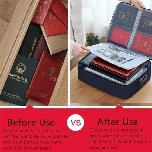 Image of Multipurpose Document Organizer Bag with Lock | A4 File Storage Bag with Multiple Pockets for Passport, USB, Cards | Waterproof & Fireproof Travel Folder | Black