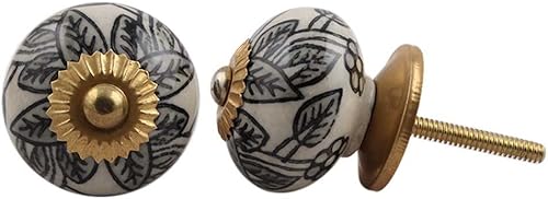 Indian Shelf 2 tiradores y pomos únicos para cajones  Tiradores de cajón Leaf Kid  Perillas occidentales color crema  Perillas únicas de cerámica