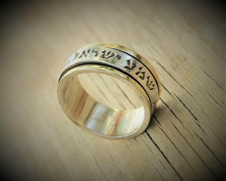 Ring Gold And Silver Spinner Hebrew Worry Israeli Jewelry Fidget Jewish Anxiety Wedding Band Ring Band Excellent RingStress Relief |LK_PCSB_14894