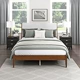 Lexicon King Size Bed Frame with Light Grey Chenille Headboard, Mid Century Modern Bed Frame, Wood Platform Bed with Slats, No Box Spring Needed, Easy Assembly