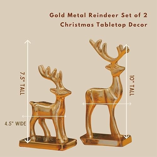 Miniatura 3 de Juego de 2 estatuas de reno dorado, decoraciones de mesa de Navidad, figuras coleccionables, decoraciones de fiesta de invierno para interiores,