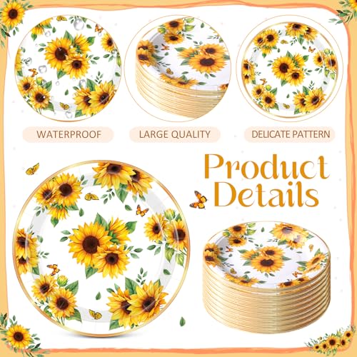 Image of Funnymoom 60 Pcs 7 Inch Sunflower Paper Plates Sunflower Birthday Party Decorations Yellow Floral Disposable Dessert Cake Plate for Spring Summer Wedding Bridal & Baby Shower Garden Tea Party Supplies