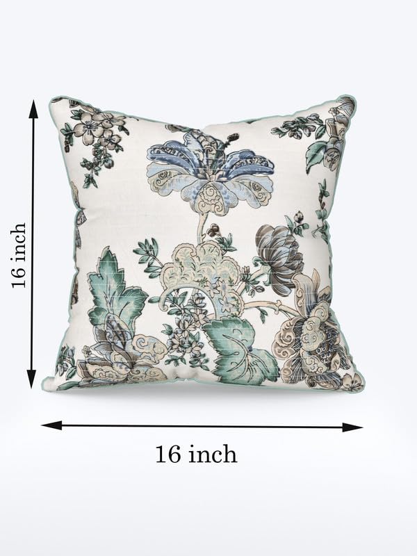 Image of Pure Cotton Quilted Cushion Cover 16x16 Inch | Anokhi Print Decorative Throw Pillow Cover | Soft Cotton Sofa Cushion Cover with Hidden Zipper | Living Room Bedroom Home Decor