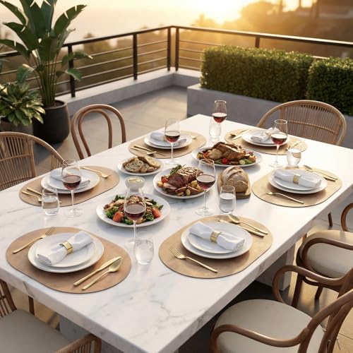 BIPASION Placemats, Oval Placemats 2mm Ultra Thick Faux Leather Table Mats, Heat Resistant Waterproof Wipeable Dining Mats for Kitchen Table, Set of 6, Apricot by BIPASION - Used condition - Image 7
