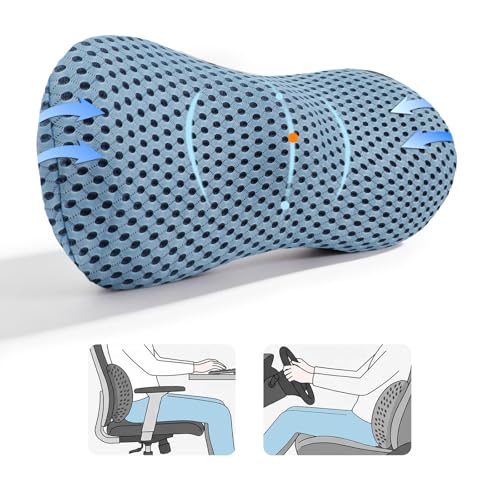 FOUSUPDT Lumbar Support Pillow Memory Foam Lumbar Pillow for Office Chair and Car Seat Back Pillow for Lower Back Pain Relief Back Support Pillow for Sitting Driving Traveling (Blue)