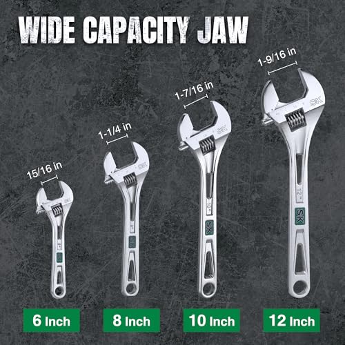 Image of SK 2-Piece Adjustable Wrench Set, 10-Inch, 12-Inch, Cr-V Steel, SAE & Metric Scales