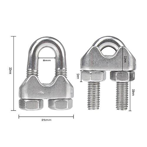 YAMASO 10PCS 1/4 Inches M6 Stainless Steel Wire Rope Cable Clip Clamp