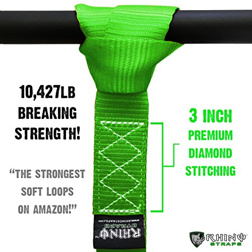 Rhino Usa Soft Loop Motorcycle Tie-Down Straps (4Pk) - 10,427Lb Max Break Strength 1.7" X 17" Heavy-Duty Tie Downs For Use W/Ratchet Strap (Green 4-Pack) #TOP1