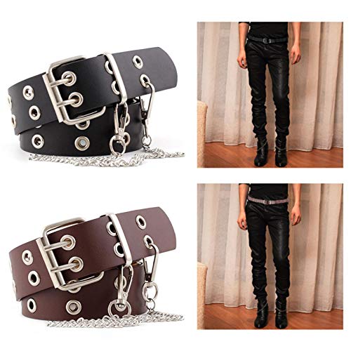 Cinto com ilhós duplo, cinto punk de couro PU, cinto com furo de fileira dupla para homens e mulhere