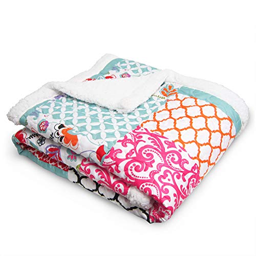 Lush Decor, Purple And Turquoise Brookdale Reversible Throw-Colorful Floral Pattern Patchwork Blanket-60 X 50", 60 X 50 #TOP3