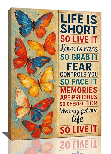 Farmhouse Motivational Butterfly Wall Art For Female Rustic Canvas Wall Decor Inspirational Pictures Paintings Prints Country Artwork Framed Decorations For Bathroom Bedroom Living Room Office Gifts 16" x 24"