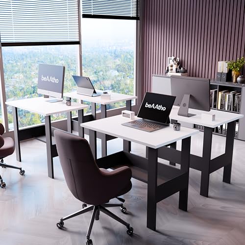 Image of beAAtho Spectrum Desk - Multipurpose Workstation for Home, Office, or Study, Engineered Wood with Large Spacious Top, Open Shelf Storage, Durable & Tested for Strength, Easy to Assemble. (Grey)