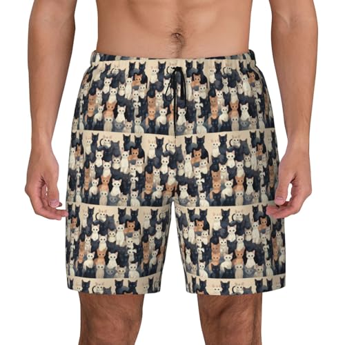 Cat Print Print Men Stylish Functionality Swim Trunks Breathable Beach Shorts Surfing Gym Fishing
